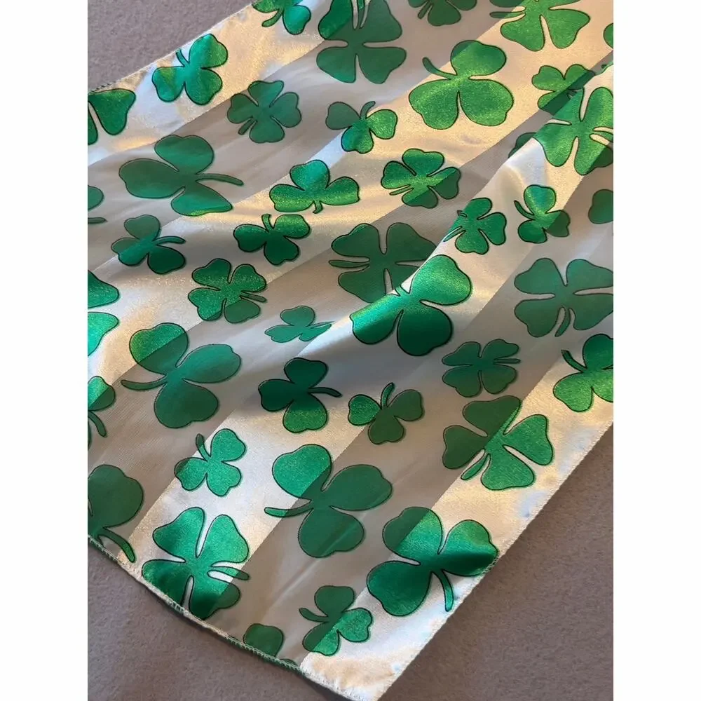 St. Patrick’s Day Shamrock Satin Scarf Sash Green Clover Print 60” Long